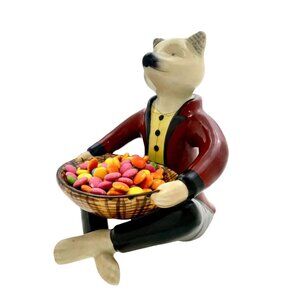 Fox Holds Dish Figurine Small Animal Butler with Tray Ceramic Whimsical Decor